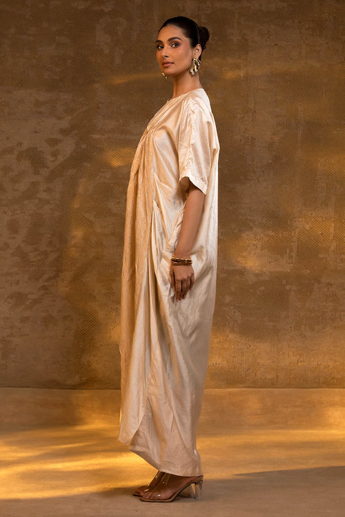 Agneya Ivory Silk and Crushed Tissue Kaftan Dress