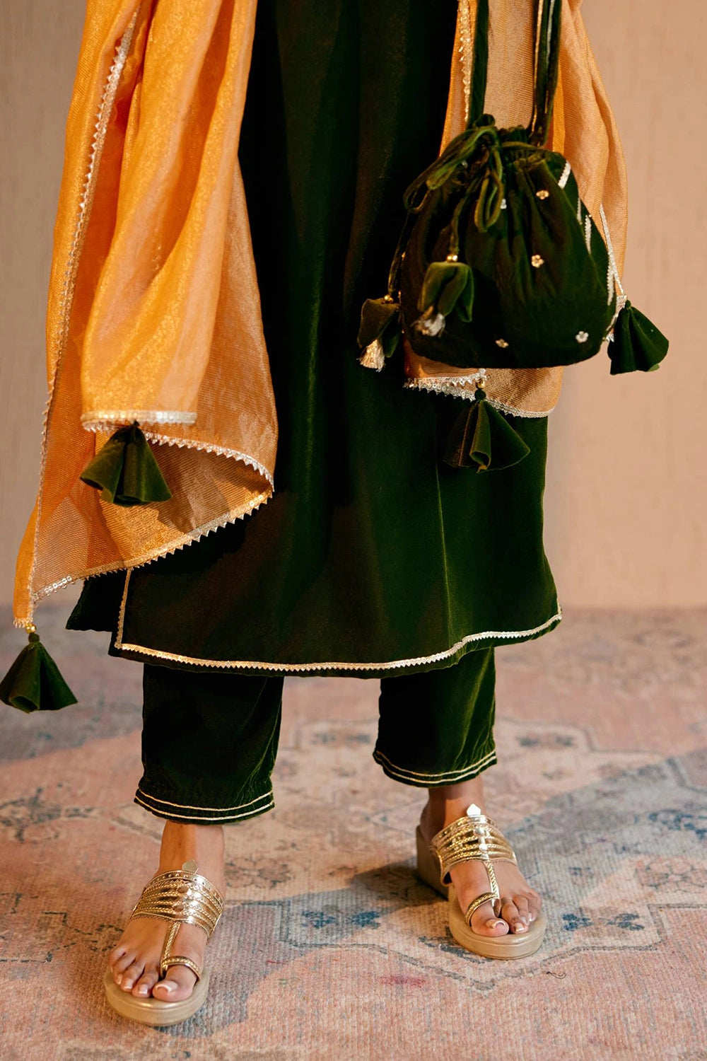 Olive Embroidered Kurta With Pants