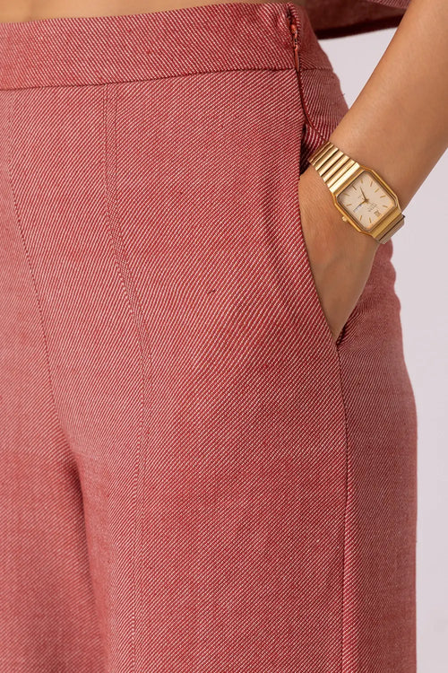 Moira Red Handwoven Denim Pants