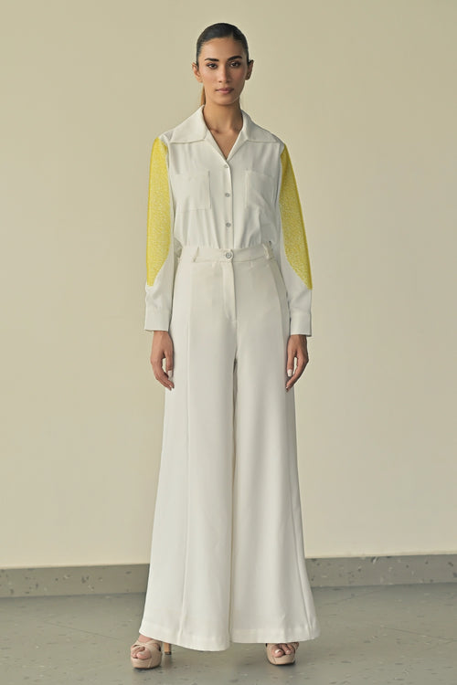 Night Sky Patch Pocket Shirt with Seam Flared Trousers