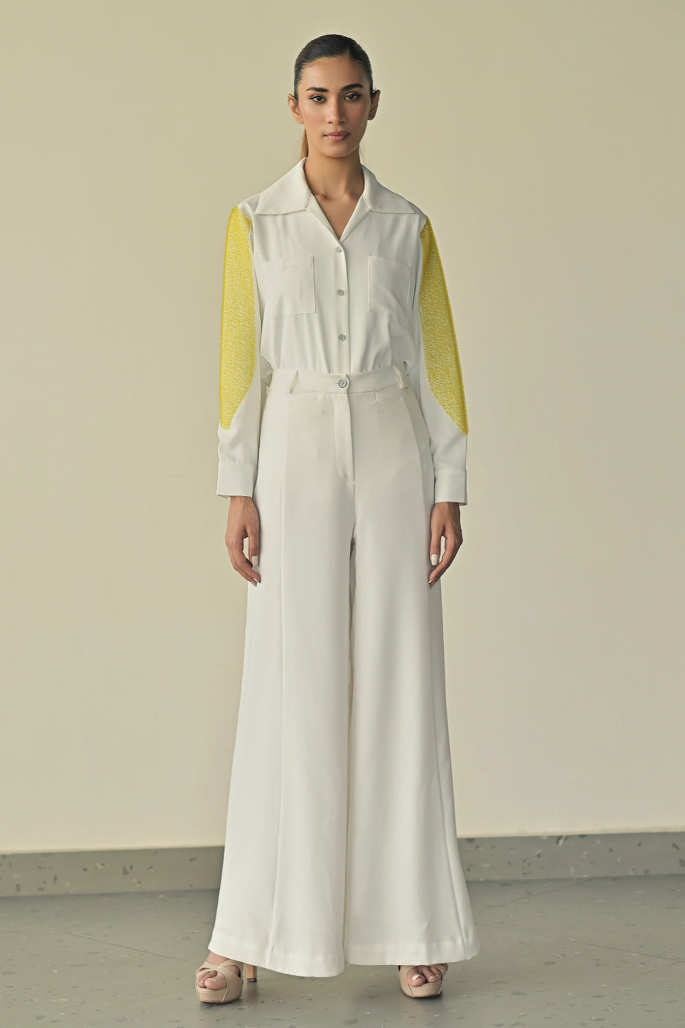 Night Sky Patch Pocket Shirt with Seam Flared Trousers