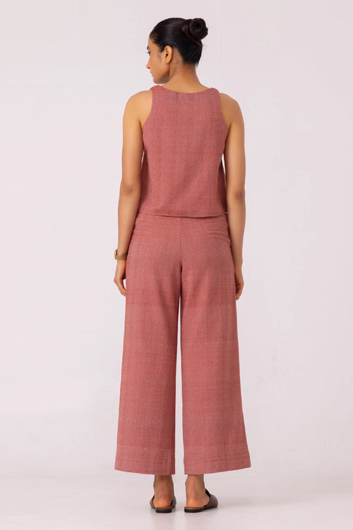 Moira Red Handwoven Denim Pants