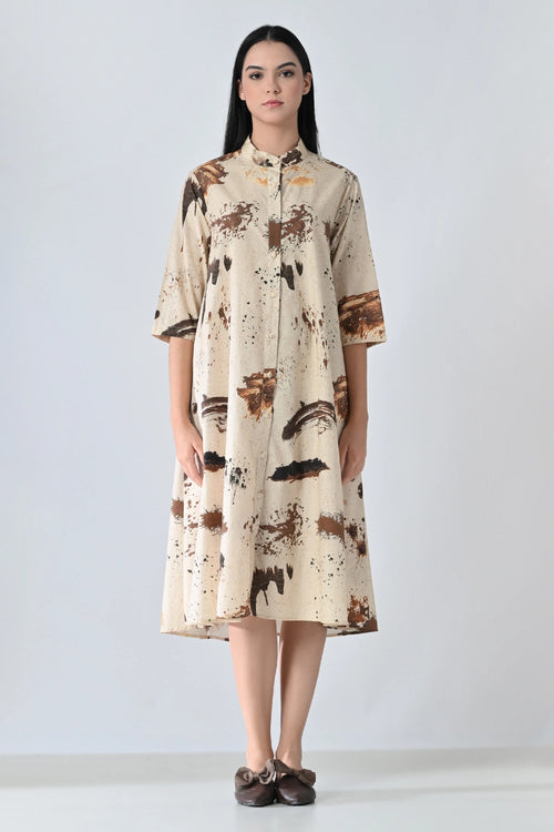 Sandstone Beige Echo Printed Dress
