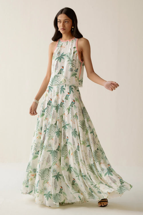 Ivory Green Printed Top With Sharara Set