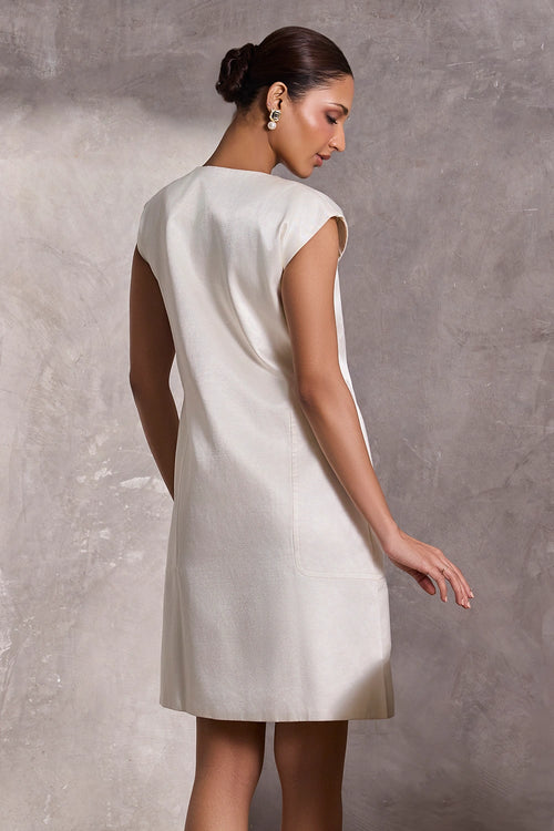 Ivory Gajji Silk Shift Jacket Dress