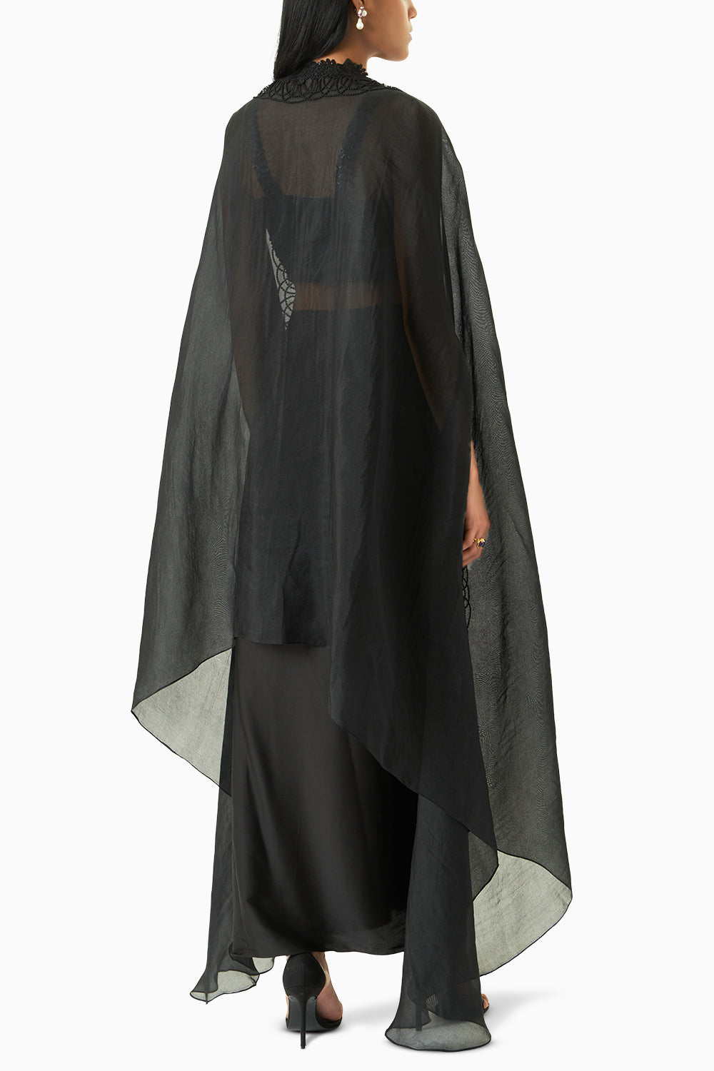 Keera Sequins Black Cape Set