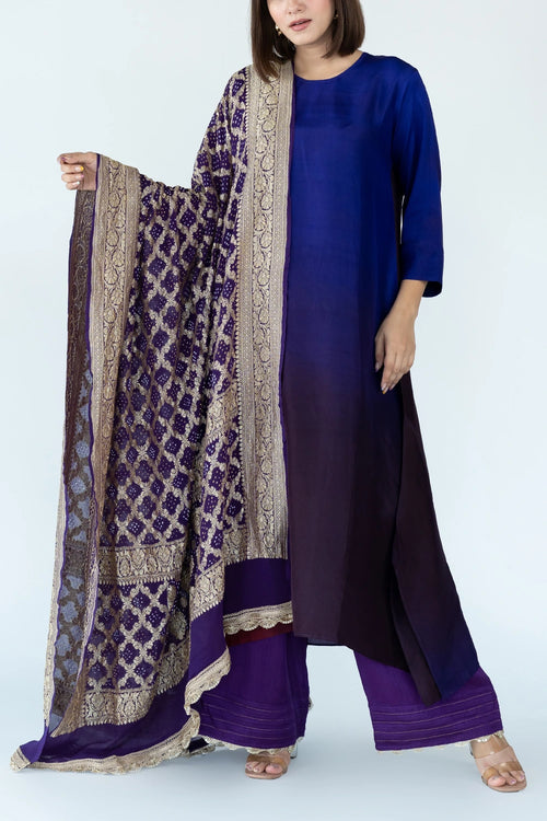 Deep Purple Ombre Kurta With Dupatta