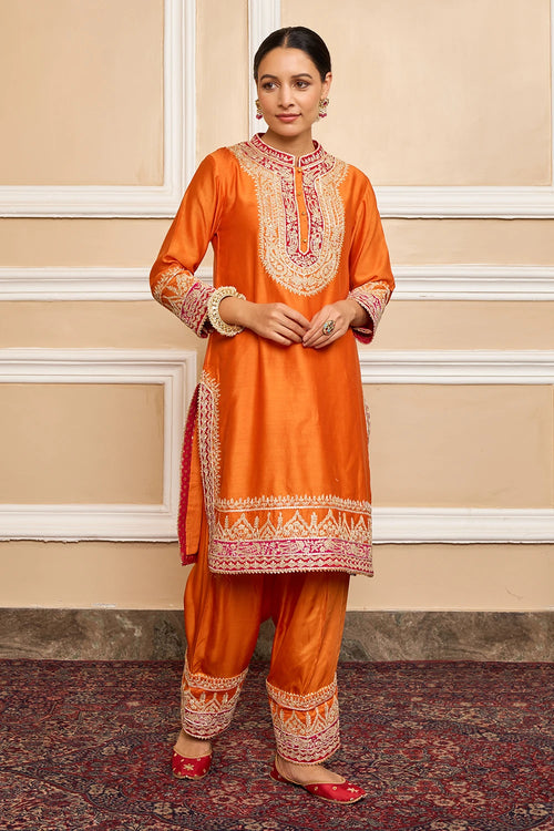 Afsaana Orange Straight Kurta with Salwar and Dupatta