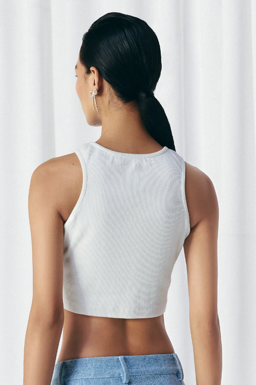 White Studded Rib Top