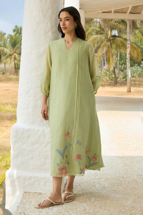 Lime Pintuck Applique Dress