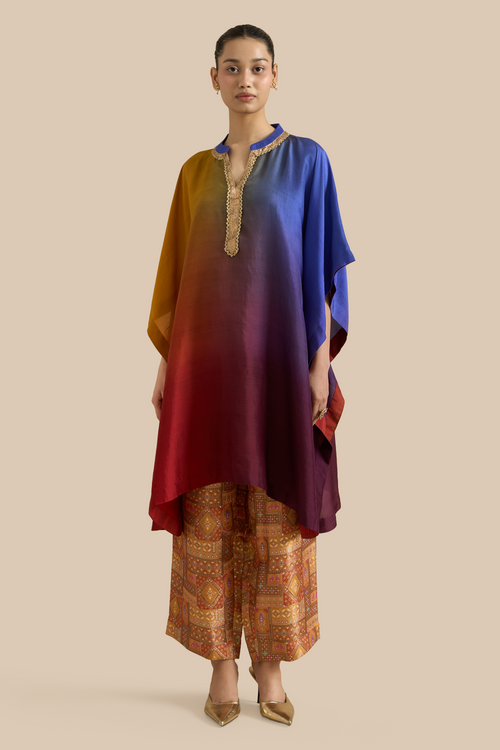Maroon Navy Red Ombre Kaftan Set