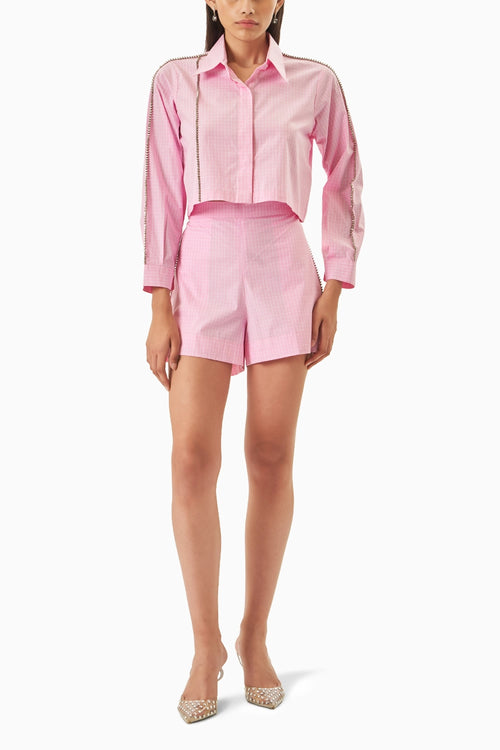 Pink Cotton Checks Crop Co-ord Set