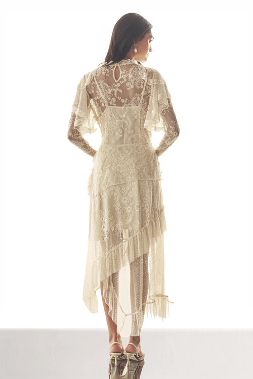 Cascading Lace Midi Dress