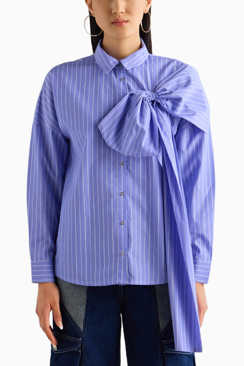 Blue Stripe Bow Shirt