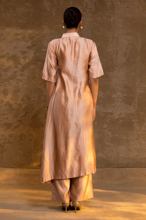 Agneya Blush Silk Drape Shirt Set