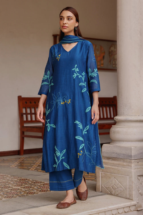 Indigo Bloom Cotton Kurta Set