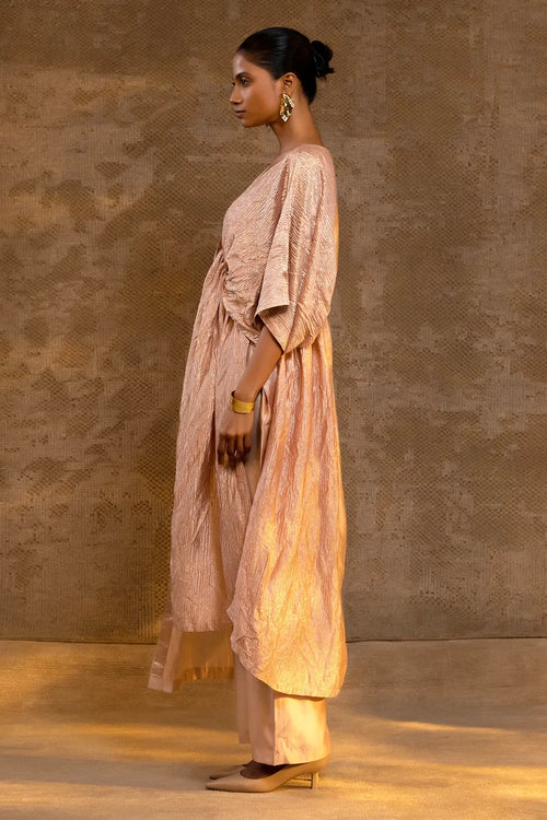 Agneya Blush Silk and Crushed Tissue Kaftan Set