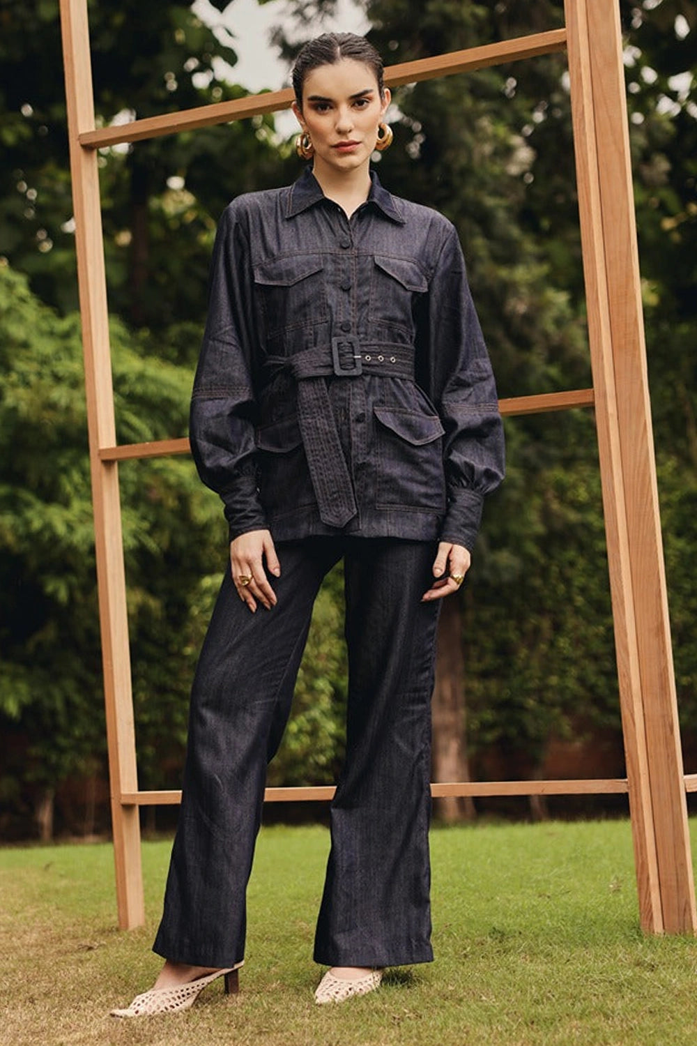 Texas Denim Shirt with Pants and Buckle Belt