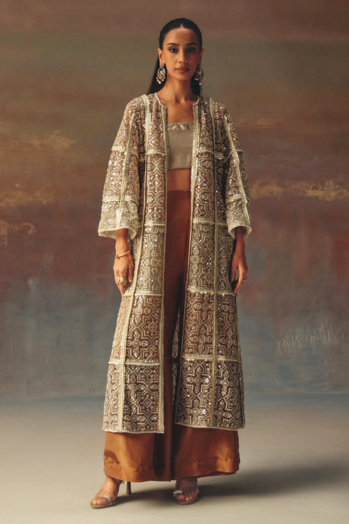 Long Multicolor Overlay with Bandeau Ankle Length Palazzos