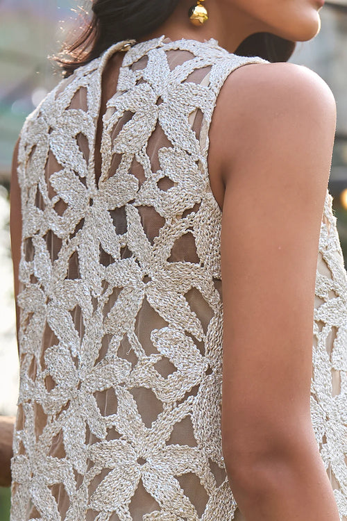 Pearl Scalloped Floral Lace Midi Dress