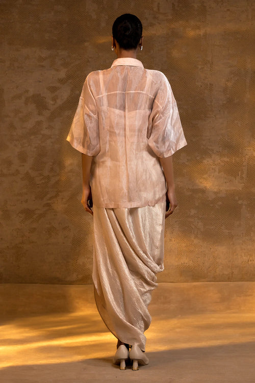 Agneya Blush Tissue Cowl Skirt Set