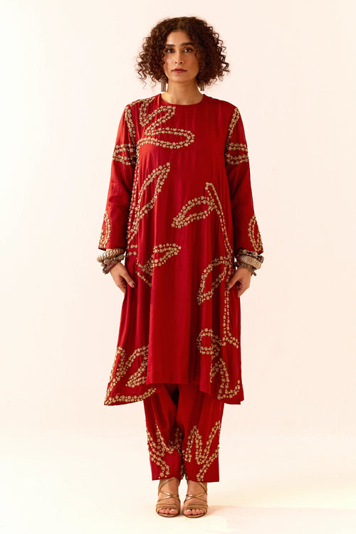 Maroon Silk Kurta Set