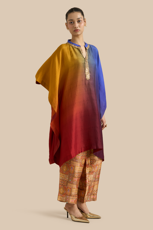 Maroon Navy Red Ombre Kaftan Set