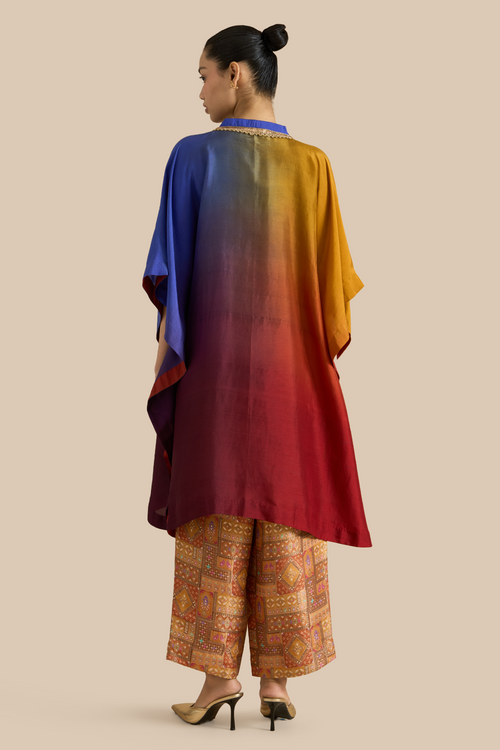 Maroon Navy Red Ombre Kaftan Set