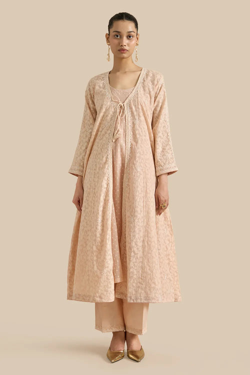 Kalidar Jacket Crafted With Chikankari Threadwork