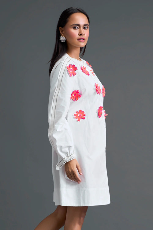 White Floral Patch Pocket Dress