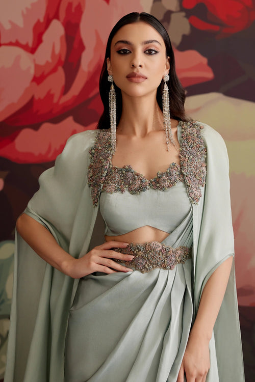 Asmani Cape Saree Set