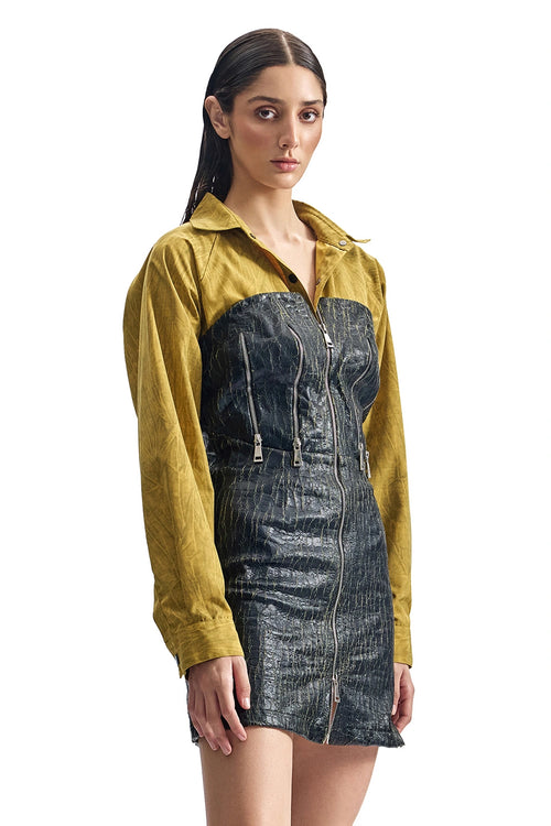 Cracked Leather Hybrid Shirt Dress