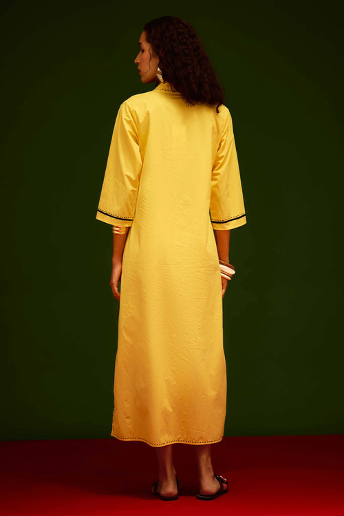 Mango Yellow Leaf Motif Embroidered Dress