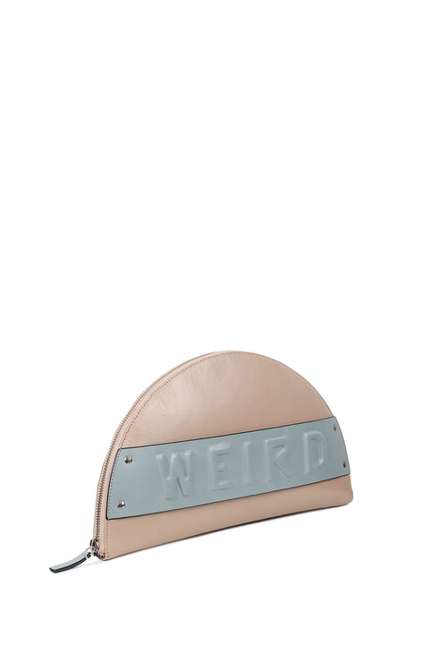 Lussa Beige Sky Blue Half Moon Clutch Bag