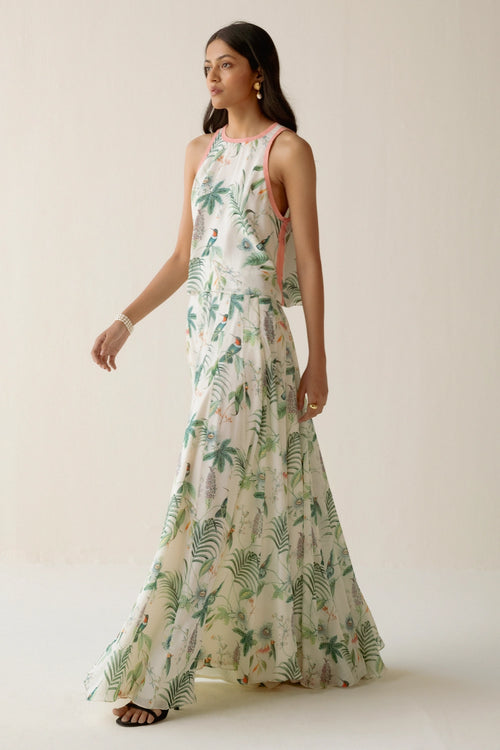 Ivory Green Printed Top With Sharara Set