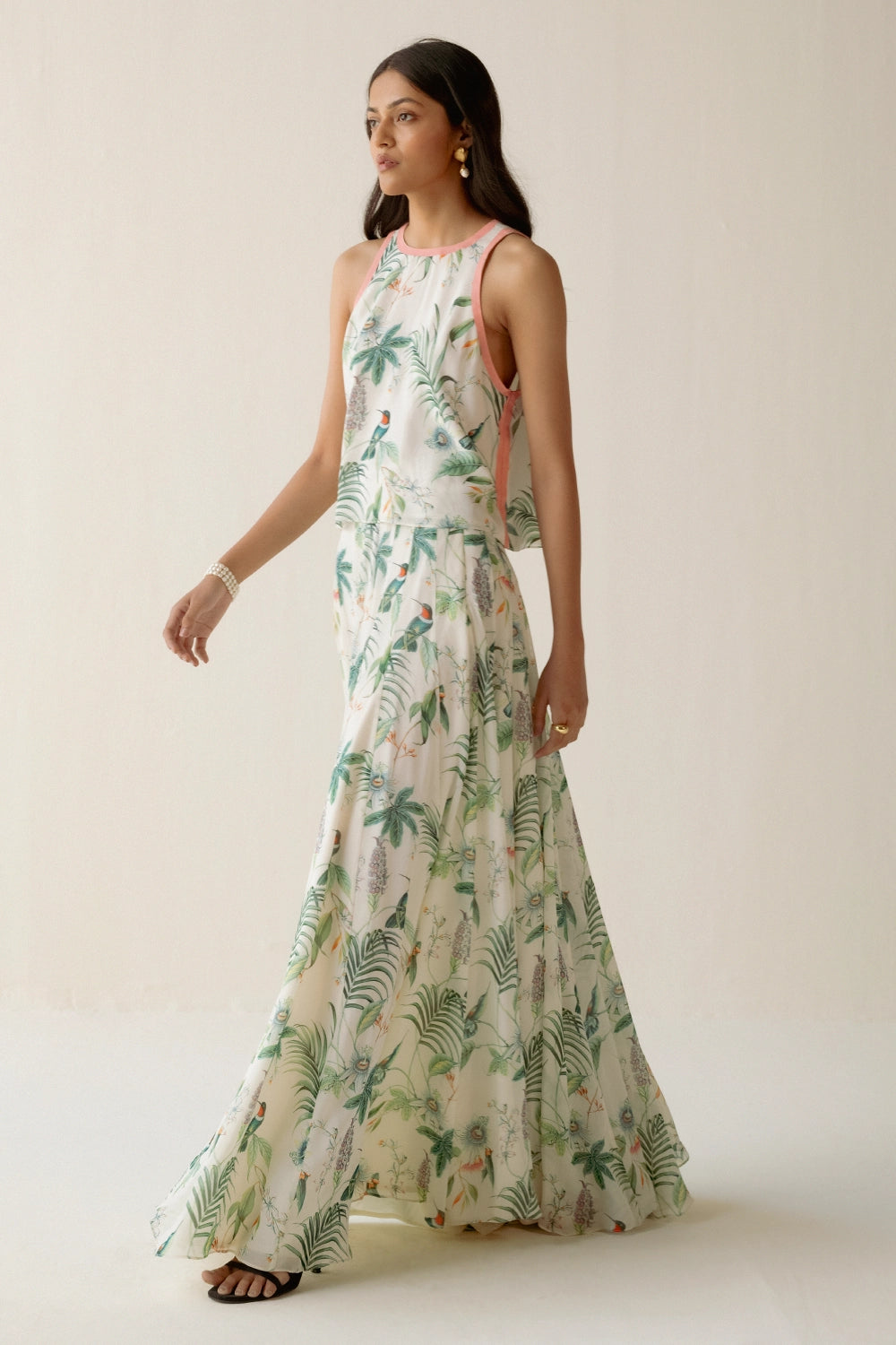 Ivory Green Printed Top With Sharara Set