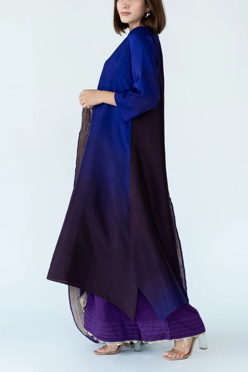 Deep Purple Ombre Kurta With Dupatta