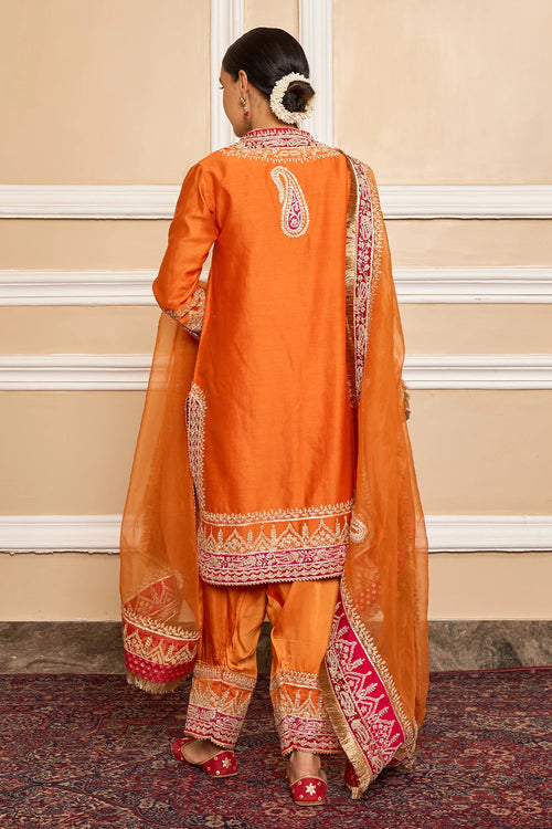 Afsaana Orange Straight Kurta with Salwar and Dupatta