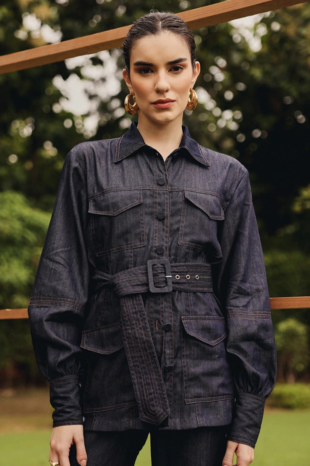 Texas Denim Shirt with Pants and Buckle Belt