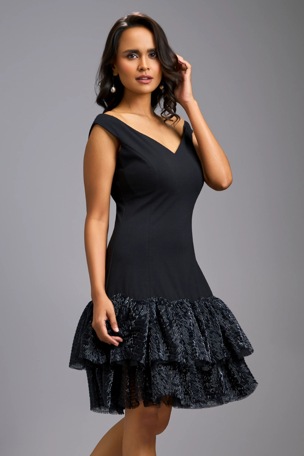 Midnight Ruffle Luxe Off-Shoulder Dress