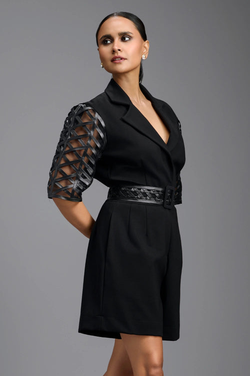 Black Playsuit with Mesh Sleeves