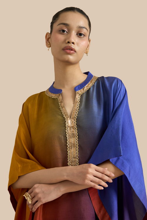 Maroon Navy Red Ombre Kaftan Set