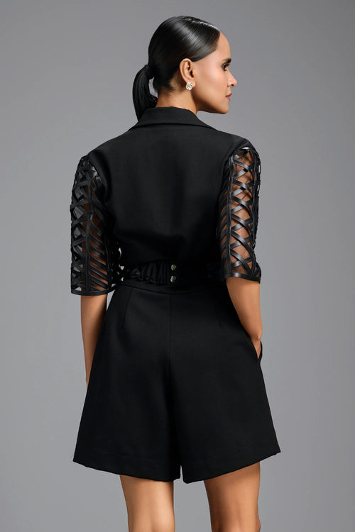 Black Playsuit with Mesh Sleeves