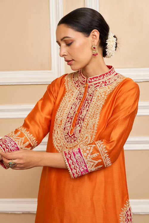 Afsaana Orange Straight Kurta with Salwar and Dupatta