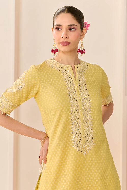 Anaisha Lemon Yellow Short Kurta with Farshi Salwar and Dupatta