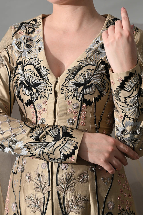 Peach Gown Featuring All-Over Floral Artwork