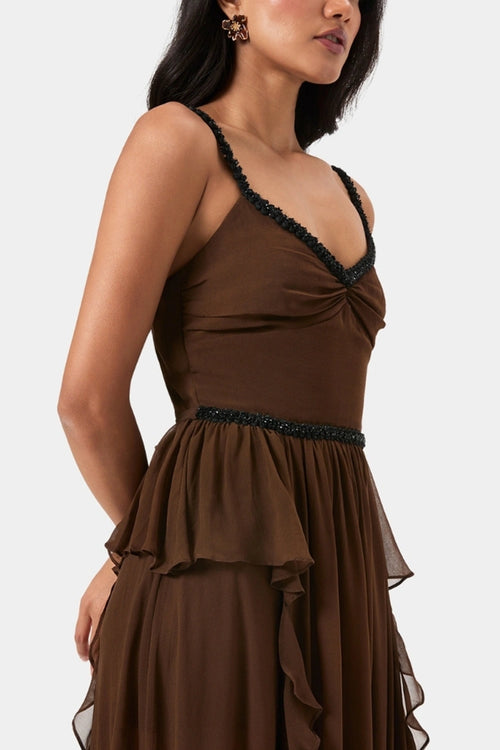 Embellished Ruffle Gown