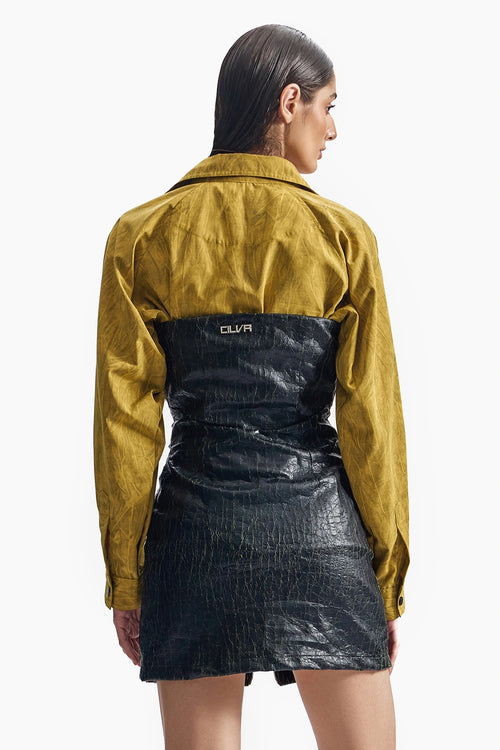 Cracked Leather Hybrid Shirt Dress
