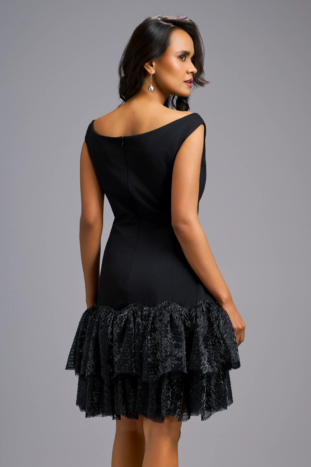 Midnight Ruffle Luxe Off-Shoulder Dress