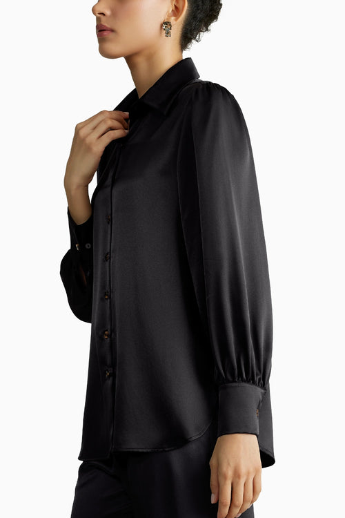 Black Silk Bishop Sleeved Shirt